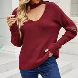 Sleeve Zipper Solid Color And V-neck Halter Sweater For-5