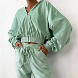 Solid Color Cardigan Hooded Trousers Women's Long-sleeved-8