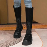 Thick-soled Thinner Lace-up Knight Boots Women Are Small But-Black-5
