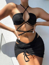 Three-piece Resort Strappy Bikinsmall Breastsi-Black-4