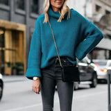 Turtleneck Loose Sweater Ladies Knitted Sweater-5