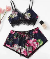 Two Piece Set Of Printed Lingerie Home Underwear-NavyBlue-5
