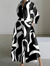 White Dot Print Maxi Dress - Elegant Long Sleeve Autumn-5
