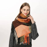 Women's Fashion Casual Cashmere Plaid Scarf-Large Plaid Style In Orange-12