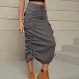 Women's Fashionable Casual Mid-length Skirt-Added Dark Gray-1