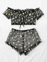 Women's Printed Lingerie Set-Black-6