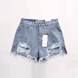 Women's Ripped Jeans Shorts-Lightblue-3