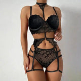 Xun Hot Lace Three-Point Suit Lingerie-Black-2