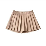 Zoki Women Pleated Skirts High Waist Summer Vintage-Beige-8