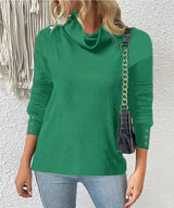Women's Sweater Style Turtleneck Knitted Sweater-Green-2